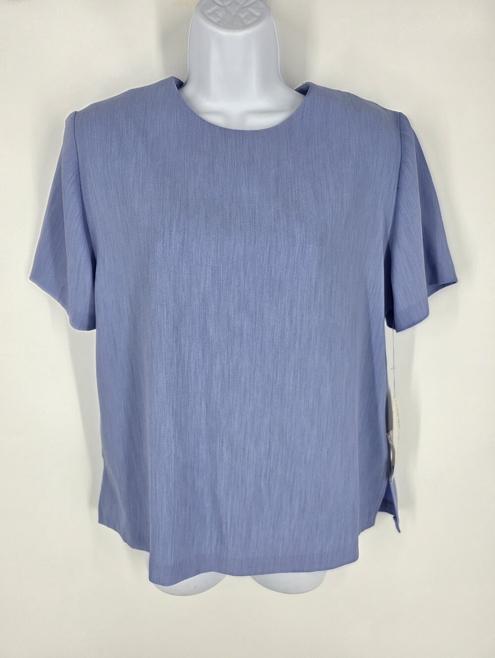 Patchington Vintage NWT Slate Blue Textured Short Sleeve Blouse Top SM Canada